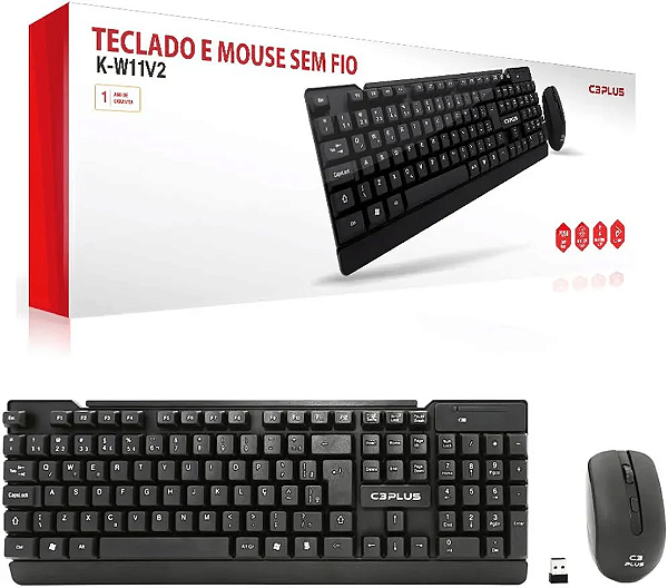 kit teclado + mouse sem fio C3Tech K-W11BKV2