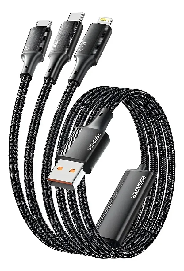 Cabo USB 3 em 1 (Lightning USB-C Micro USB) Essager 100w 1.2m