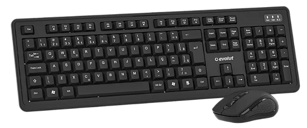 Combo Teclado + Mouse Wireless Eo-504 Sem Fio Preto Português Brasil - EVOLUT