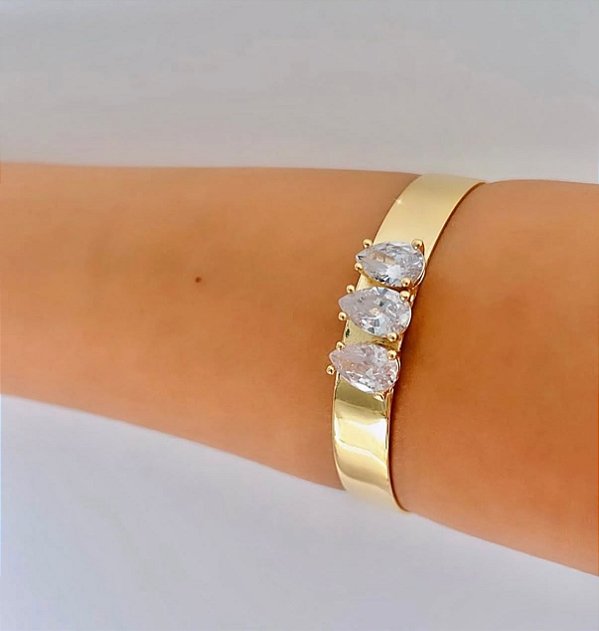 Bracelete Gota de Cristal-Ouro 18K
