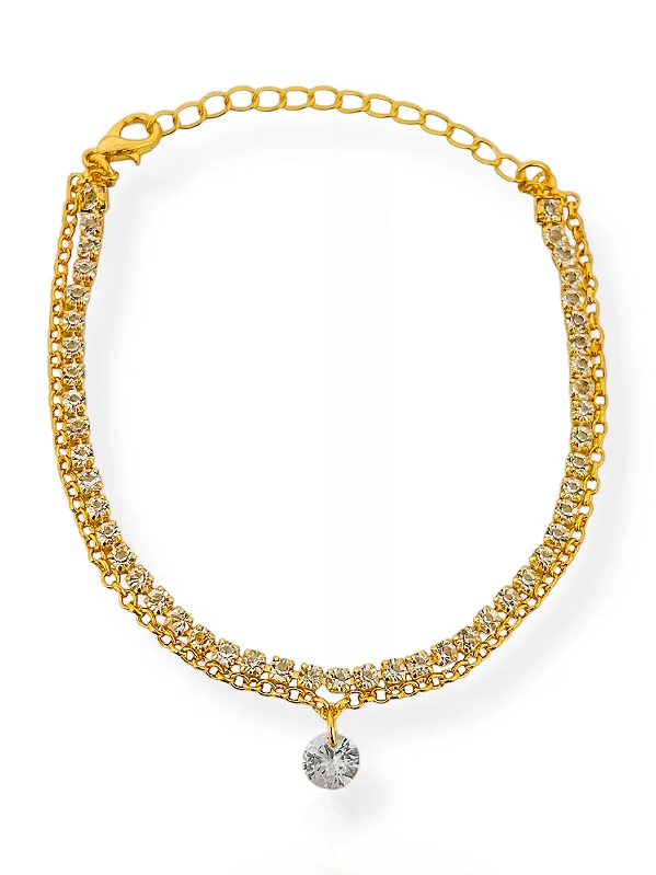 Pulseira Duplo Com Cordão Cravejado Com Ponto de Luz - Folhada a Ouro