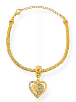 Pulseira Com Coração Liso e com Zircônia- Folhada Ouro 18K