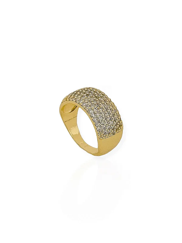 Anel Cravejado com Microzircônias- Folhado Ouro 18K