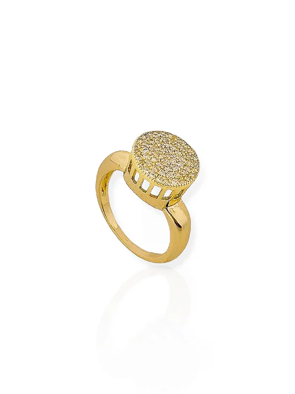 Anel Círculo Cravejado-Folhado Ouro 18K