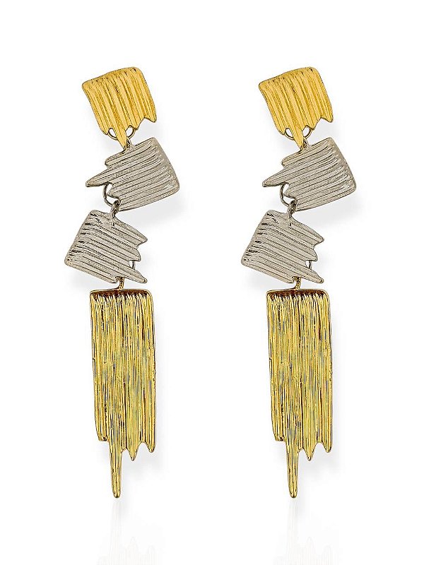 Brinco Alongado Duo Color- Folhado Ouro 18k/ Prata 925