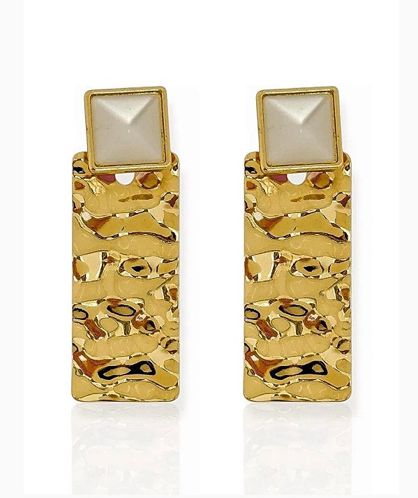 Brinco Placa Martelada- Folhado a Ouro 18K