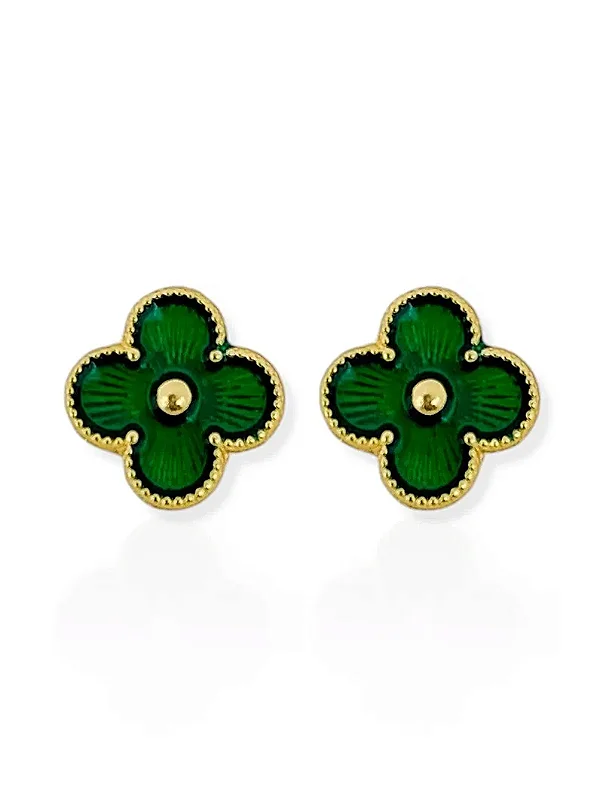 Brinco Resinado Trevo-Folhado Ouro 18K