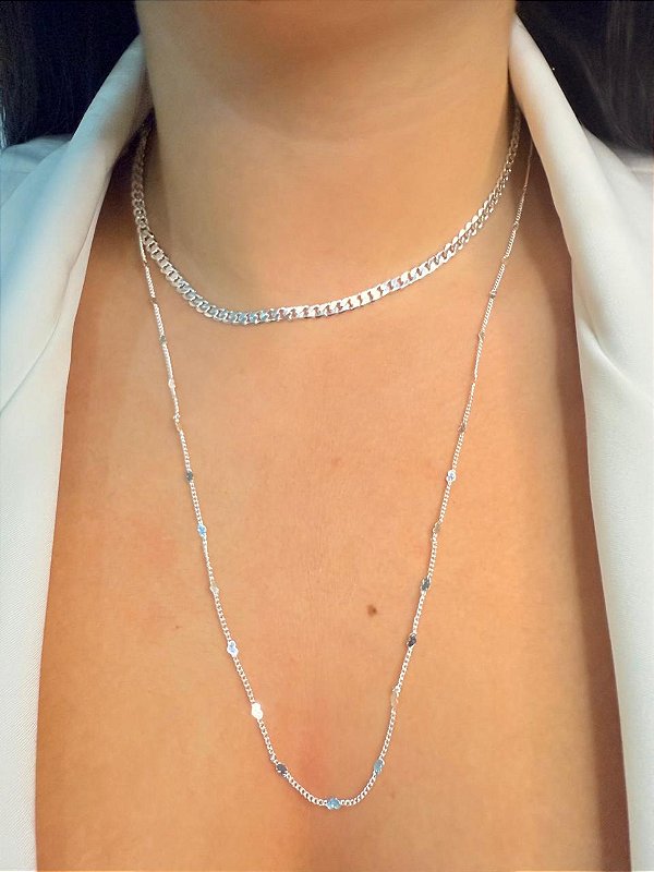 Colar Duplo Elo Coração- Folhado Prata 925