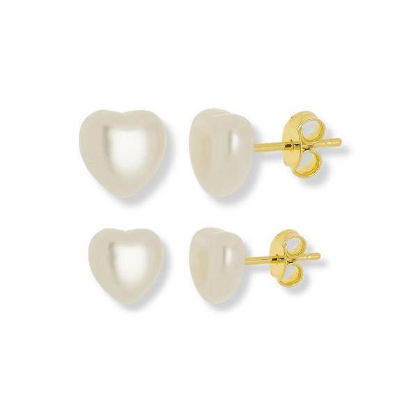 Brinco Coração Perolado- Ouro 18K