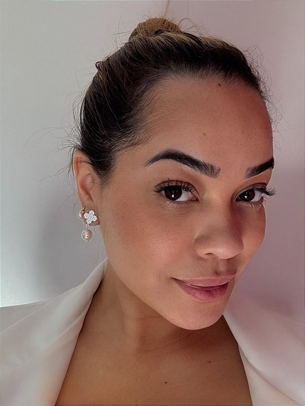 Brinco Trevo Perolado- Prata 925