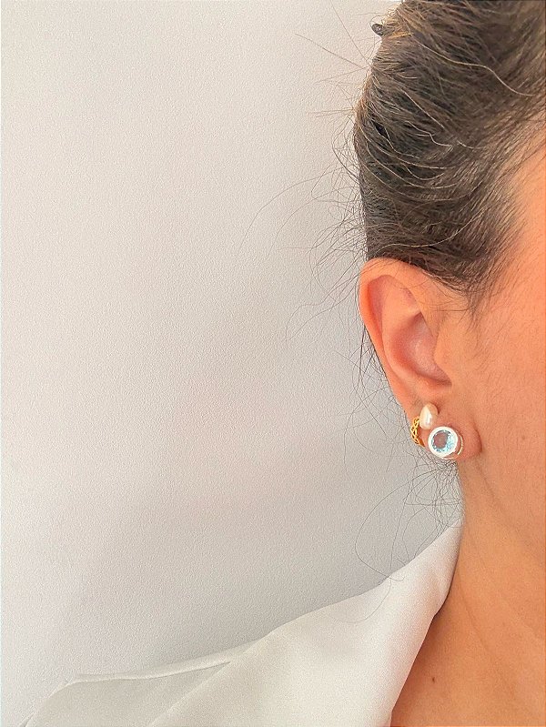 Brinco Circular Turqueza- Prata 925