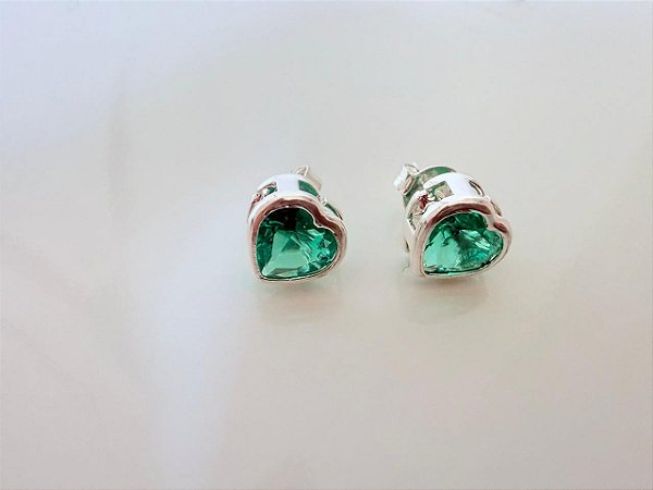 Brinco Coração Jade- Prata 925