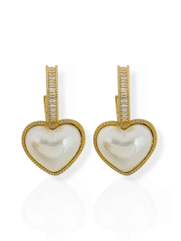 Brinco Coração Perolado Com Navete- Folhado Ouro 18K