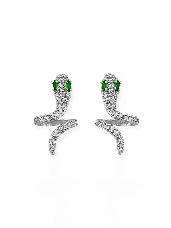 Brinco Serpente com Zircônia -Folhado Prata 925