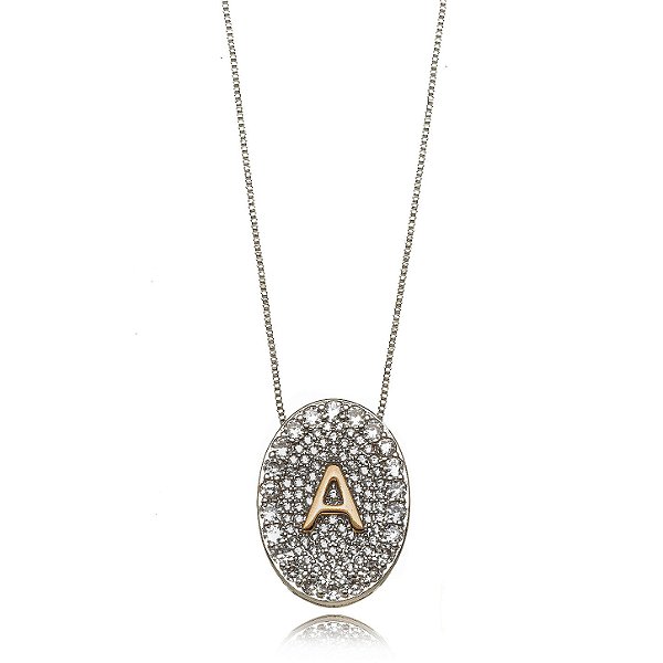 Colar Letra Diamante Micro Zircônia Bocolor (A)