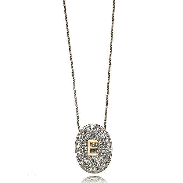 Colar Letra Diamante Micro Zircônia Bicolor (E)