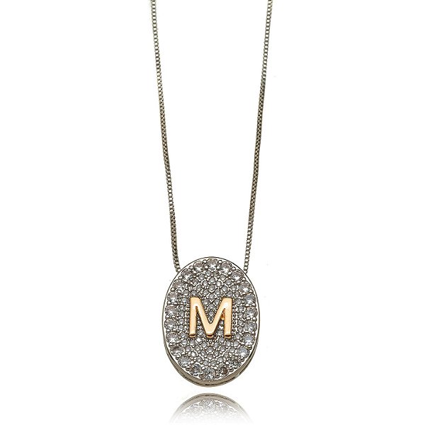 Colar Letra Diamante Micro Zircônia Bicolor (M)