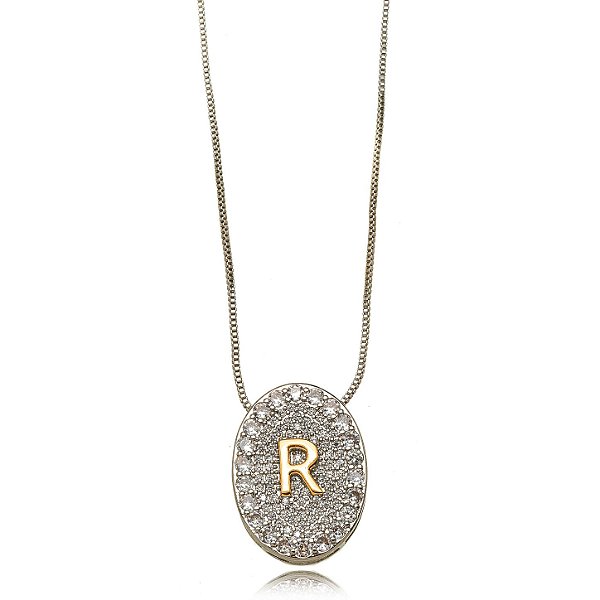 Colar Letra Diamante Micro Zircônia Bicolor (R)