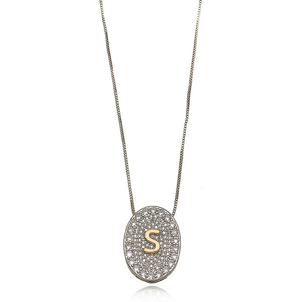 Colar Letra Diamante Micro Zircônia Bicolor (S)