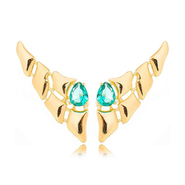 Brinco Ear Cuff Esmeralda Ouro