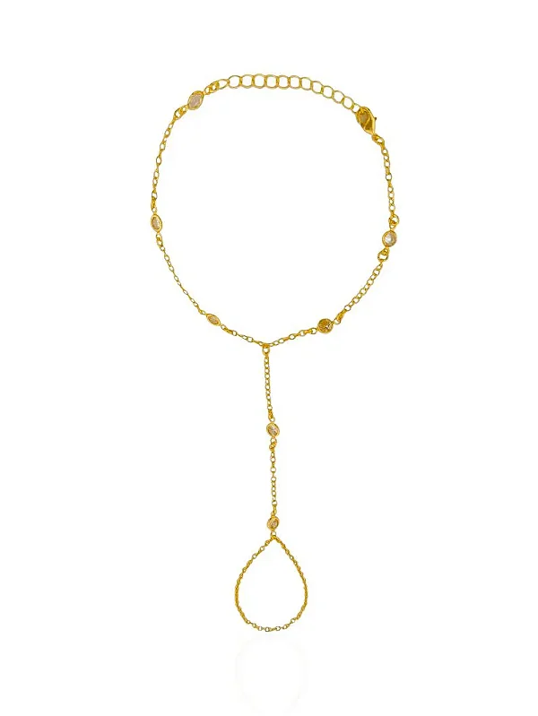 Pulseira Hand Chain Elos Ponto de Luz Ouro (PULHCEPLO)