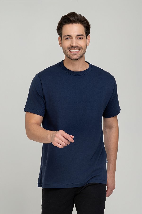 Camiseta Básica de Algodão Egípcio Azul Marinho