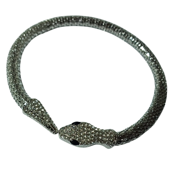 Colar de Cobra Prateado Serpente Choker com Strass