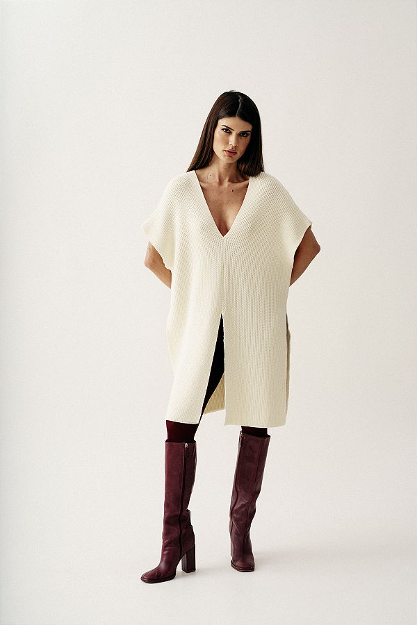 Maxi Colete em Tricot Off-White