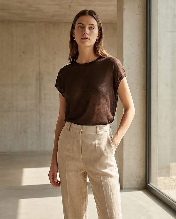 BLUSA EM RAYON MANGA JAPONESA (MARRON)