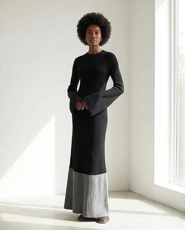VESTIDO CONELADO EM TRICOT BICOLOR