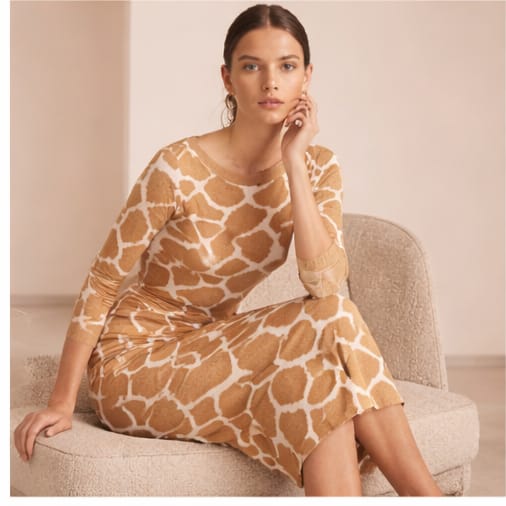 VESTIDO JACQUARD JUNGLE EM TRICOT (MASCAVO/BEGE)