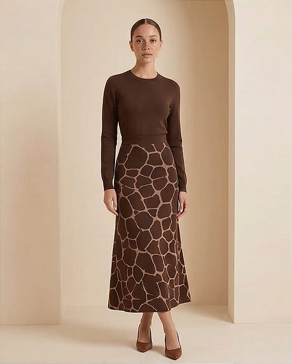 SAIA JACQUARD JUNGLE EM TRICOT (MARROM/MASCAVO)