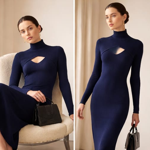 VESTIDO MIDI DECOTE V COM CACHEQUER (MARINHO)