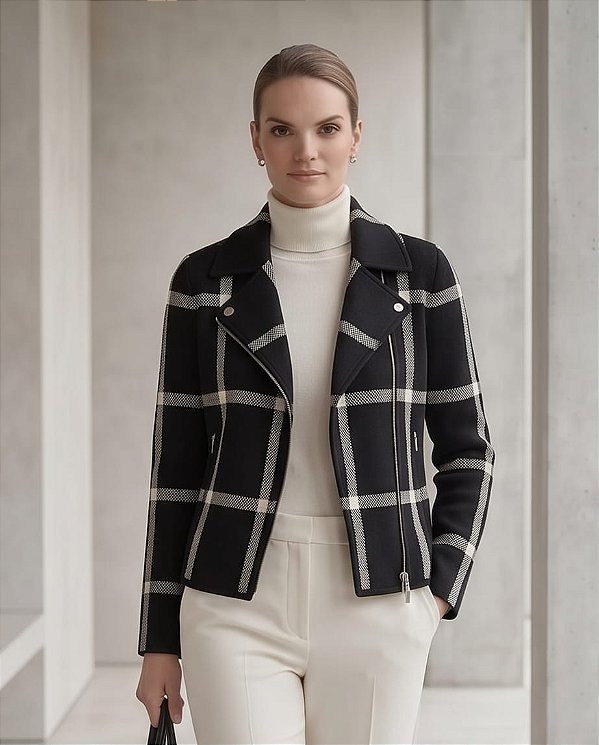 JAQUETA PERFECTO JACQUARD EM TRICOT (PRETO/OFF)