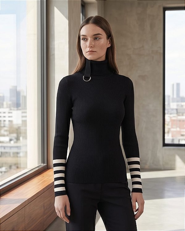 BLUSA EM TRICOT COM DET.GOLA (PRETO)