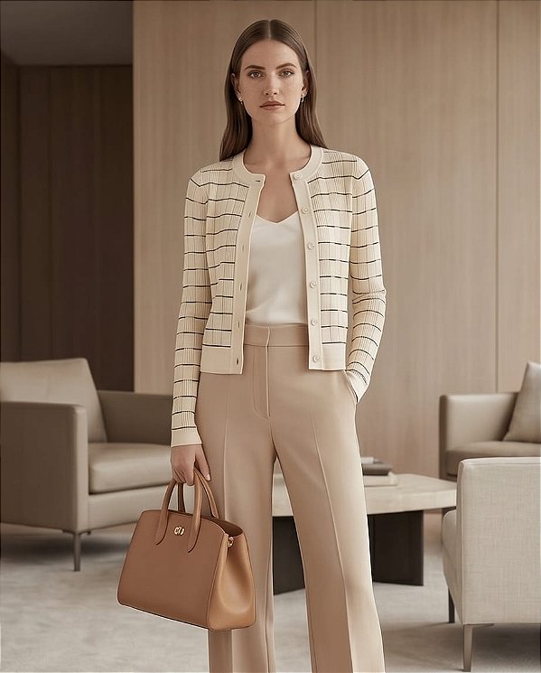 CARDIGAN TRICOT LISTRADO COM BOTÔES