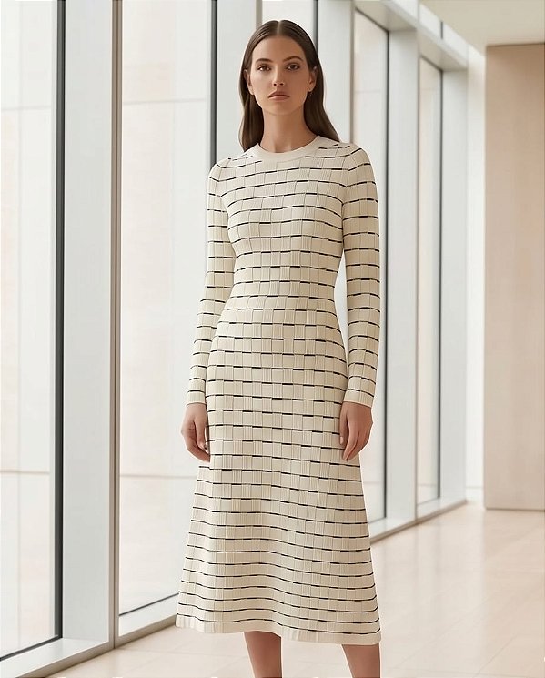 VESTIDO EM TRICOT LISTRADO COM RELEVO CANELADO