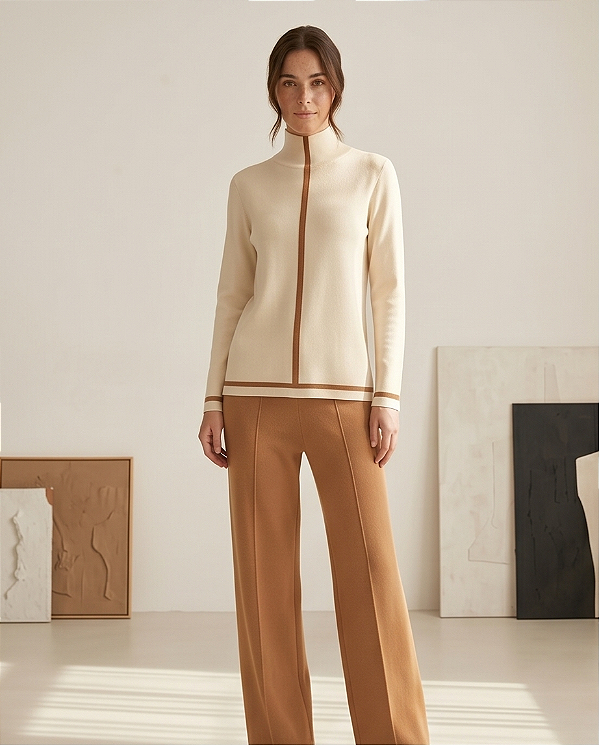 Blusa confort em tricot (off-white/mascavo)