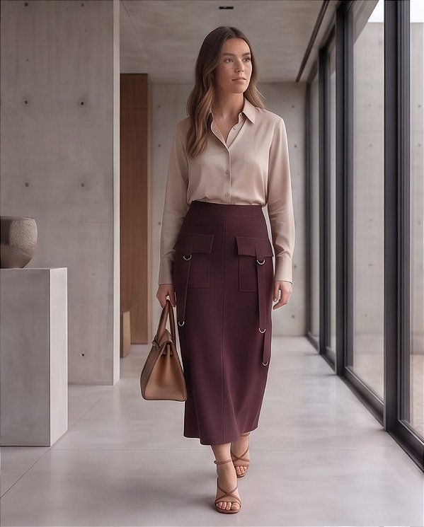 SAIA CARGO EM TRICOT COM DETALHES NO BOLSO (MARRON)