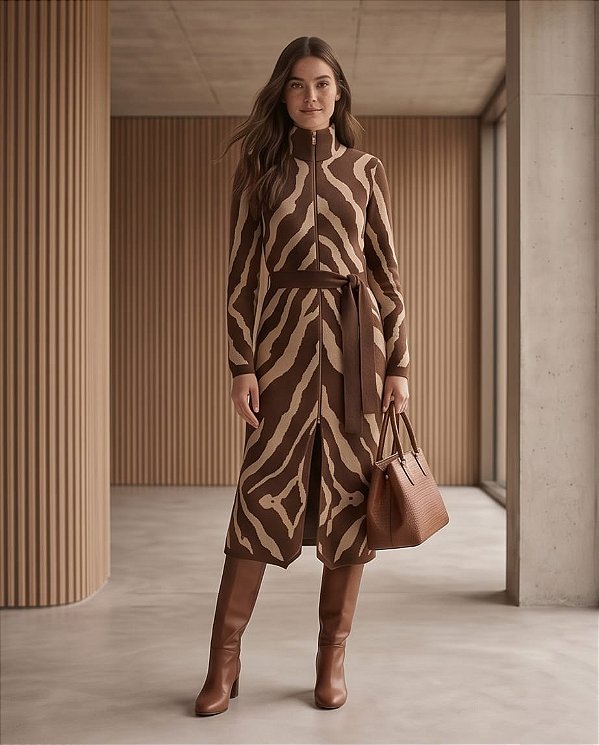 DUPLICADO - CASACO ANIMAL PRINT EM TRICOT COM BOLSOS