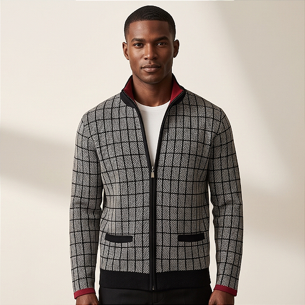 CASACO MASCULINO CUBOS EM TRICOT COM BOLSOS