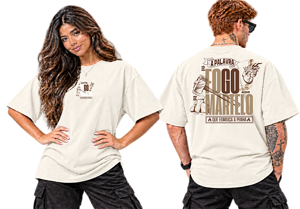Camiseta Oversized A Palavra é Fogo e Martelo — Jeremias 23:29 | DSL Wear