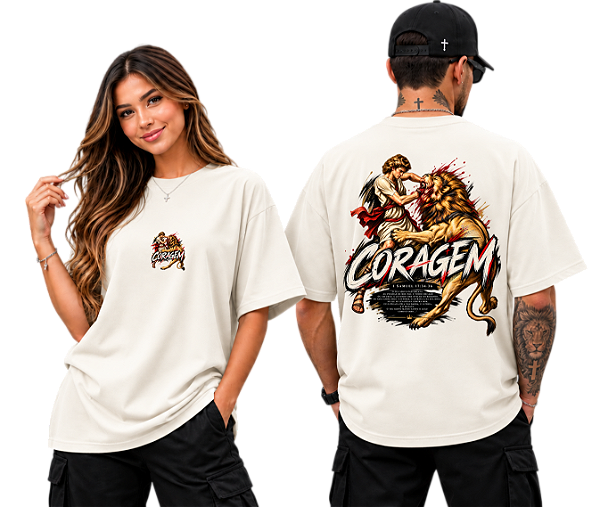 Camiseta Oversized Coragem — Davi e o Leão - 1 Samuel 17:34–36 | DSL Wear