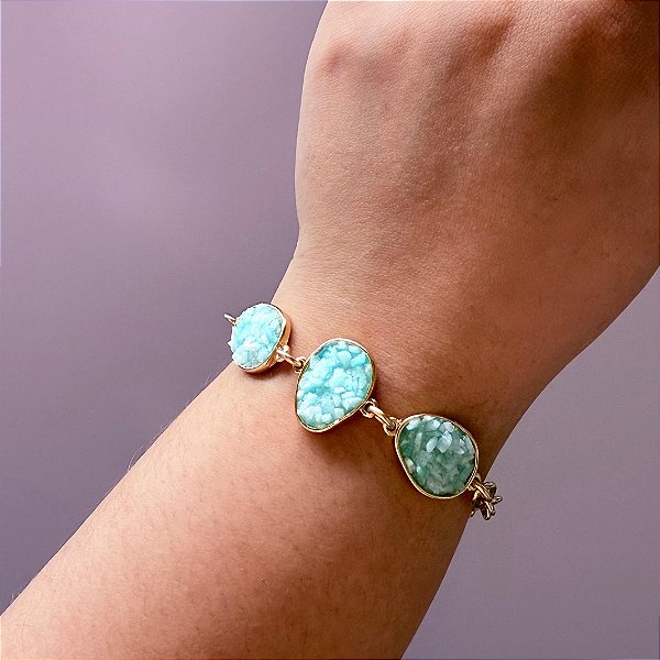 Pulseira Serenidade Suprema — Amazonita | Semijoia Ouro 18k