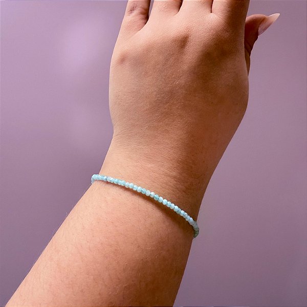 Pulseira de Amazonita 2mm Multifacetada - Pedra Natural