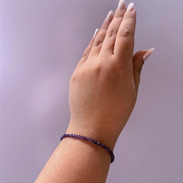 Pulseira de Ametista 2mm Multifacetada - Pedra Natural