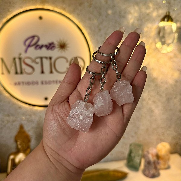 Chaveiro de Quartzo Rosa Bruto – Amor, Cura Emocional e Afeto