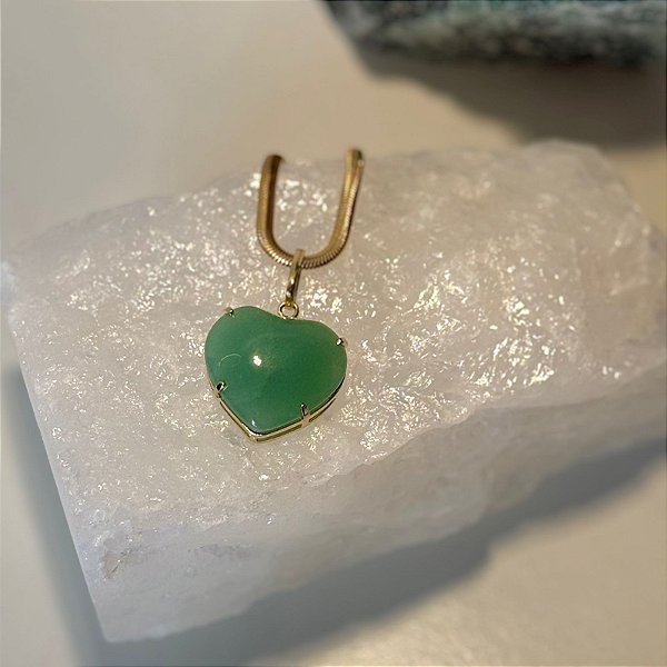 Pingente Coração Quartzo Verde – Cura, Equilíbrio e Bem-Estar