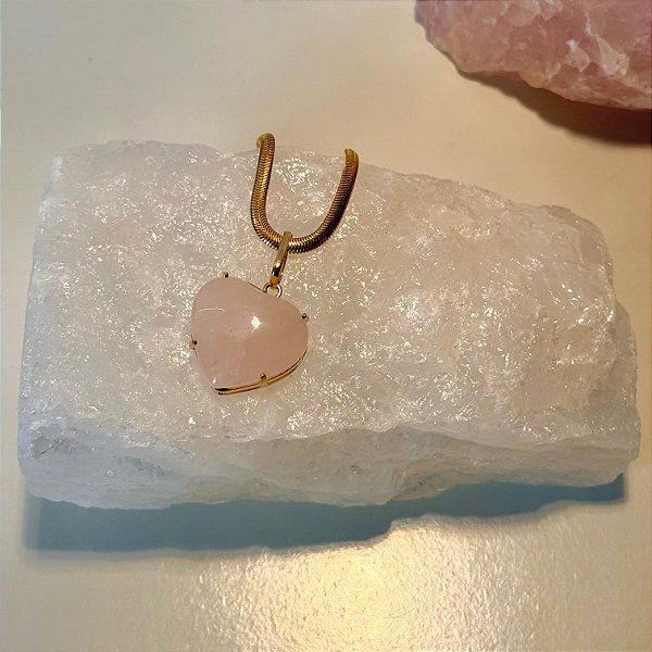 Pingente Coração Quartzo Rosa – Amor, Afeto e Cura Emocional