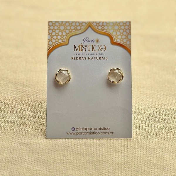 Brinco Meia Esfera de Quartzo Branco – Pedra Natural